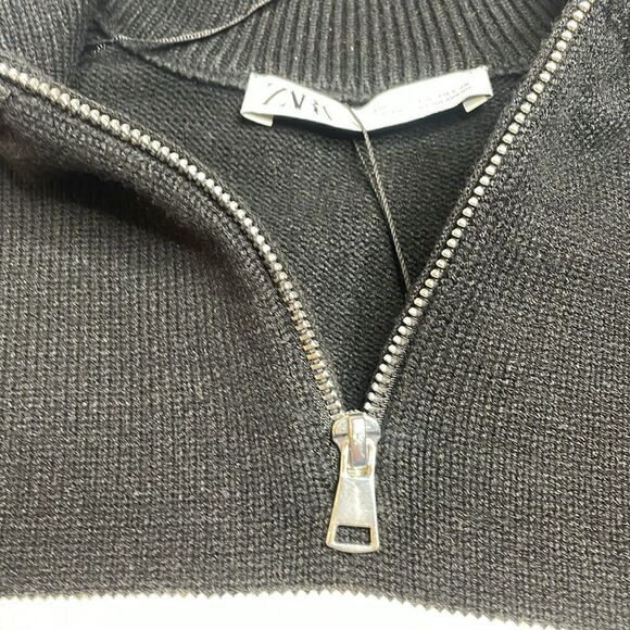 NWT Zara Black Striped Sweater Quarter Zip Blogger Favorite Small - Picture 7 of 13